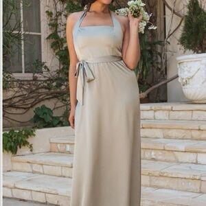Hazel Halter Maxi Dress - Moss Green Luxe Satin